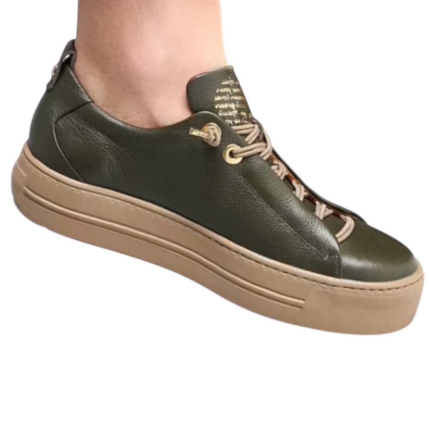 Leather Platform Sneaker Color Olive Green Leather Never Worn